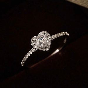 New Cubic Zirconia Heart Decor 925 Sterling Silver Ring Size 6